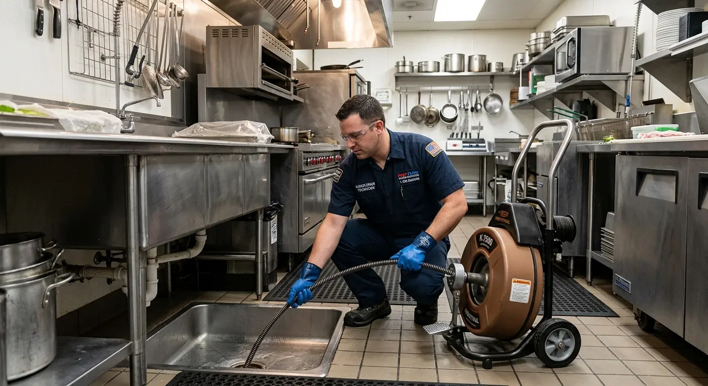 Commercial drain cleaning service in a restaurant kitchen in Roeland Park